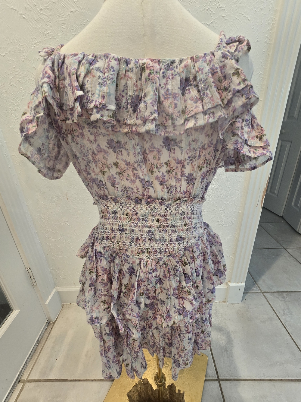 LoveShackFancy Pastel Floral Ruffle Mini Dress Size L - Picture 3 of 5